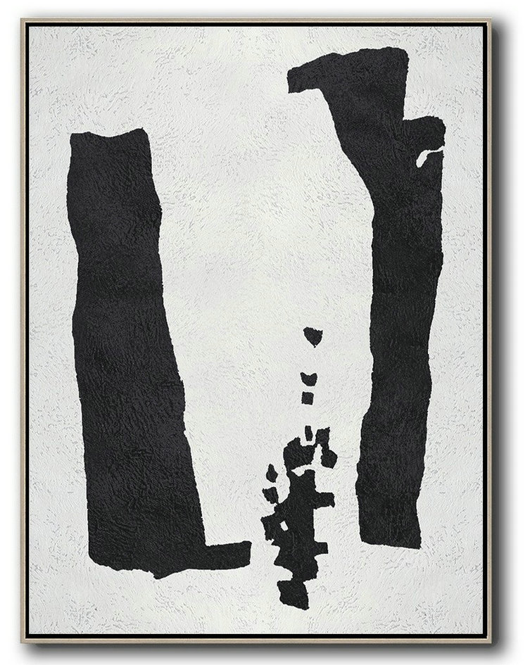 Handmade Large Contemporary Art,Black And White Minimal Painting On Canvas - Pretty Abstract Paintings